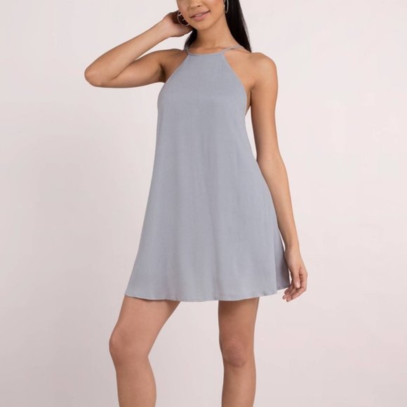 TOBI Voltage Gray Blue Shift Dress Open Tie Back NWT Size Medium - Picture 3 of 11